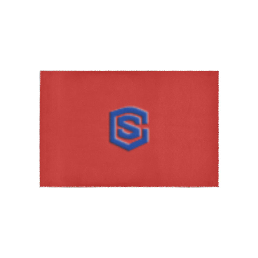 Red Area Rug Blue Logo Area Rug 5' x 3.2'