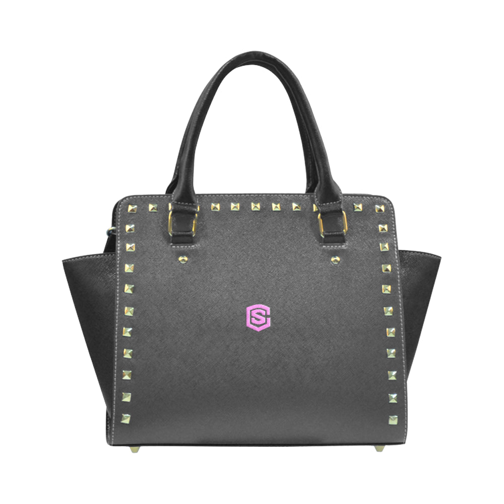 BLACK RIVET SHOULDER HANDBAG pink logo Rivet Shoulder Handbag (Model 1645)