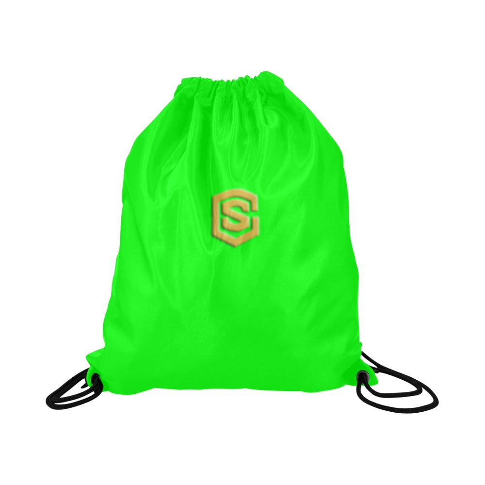 Green Drawstring Bags Large With Gold Logo Drawstring Bags (Model 1604) (Large)