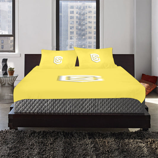 Yellow Duvet Cover White Logo 3-Piece Bedding Set (1 Duvet Cover 86"x70"; 2 Pillowcases 20"x30")(One Side)