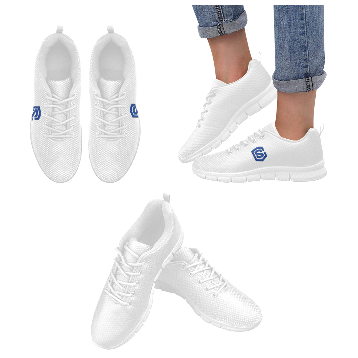 blue logo Women's Breathable Running Shoes (Model 055)