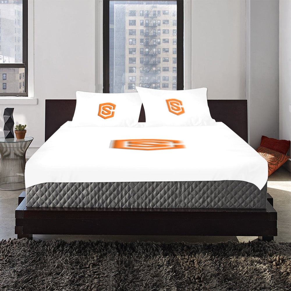 White Duvet Cover Orange Logo 3-Piece Bedding Set (1 Duvet Cover 86"x70"; 2 Pillowcases 20"x30")(One Side)
