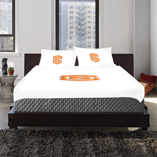 White Duvet Cover Orange Logo 3-Piece Bedding Set (1 Duvet Cover 86"x70"; 2 Pillowcases 20"x30")(One Side)