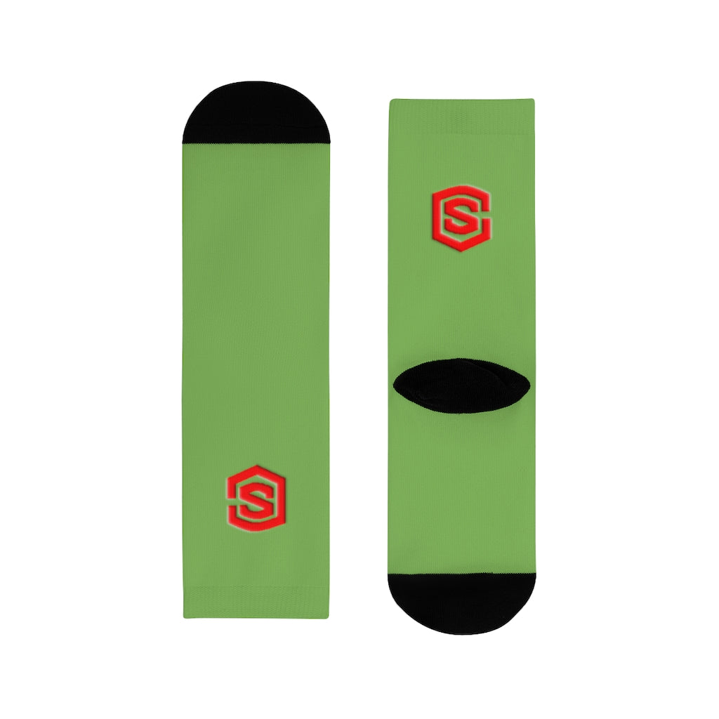 Green Sublimation Crew Socks (EU) Red Logo