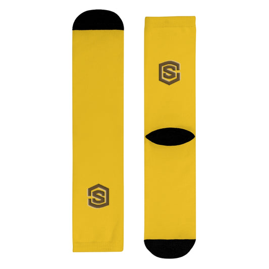 Yellow Sublimation Crew Socks (EU) Brown Logo