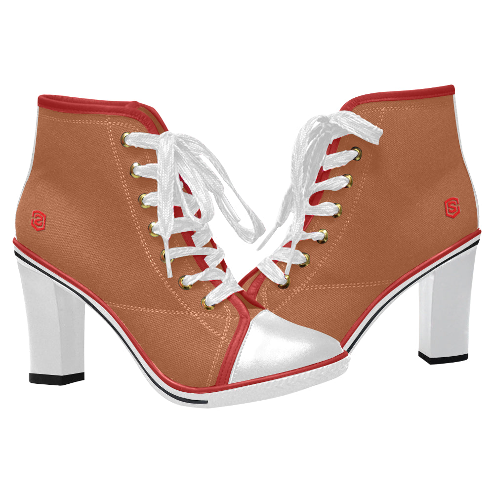 red logo Women's Lace Up Chunky Heel Ankle Booties (Model 054)