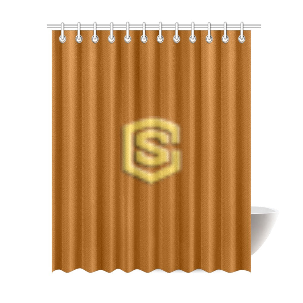 Brown Shower Curtain 69"x84" with Gold Logo Shower Curtain 69"x84"