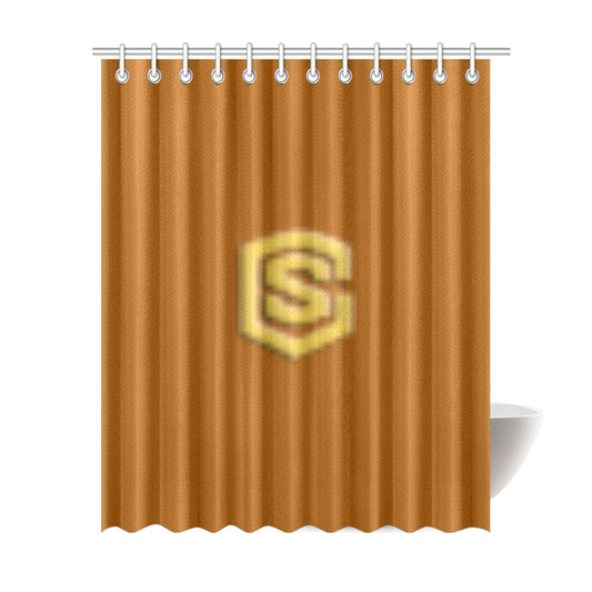 Brown Shower Curtain 69"x84" with Gold Logo Shower Curtain 69"x84"