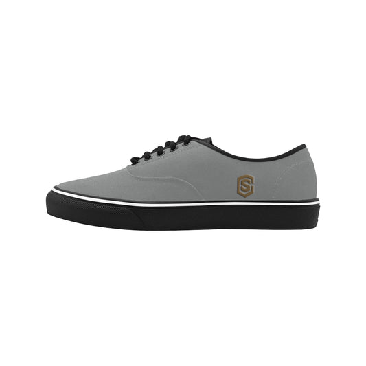 Brown logo Classic Men's Canvas Low Top Shoes/Large (Model E001-4)