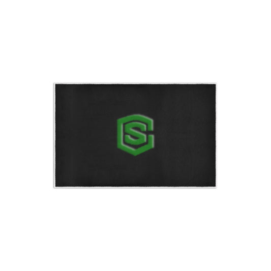 Black Area Rug 2.6' x 1.7' with Green Logo Area Rug 2.6' x 1.7'