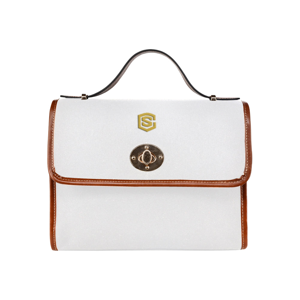 WHITE WATERPROOF CANVAS BAG gold logo Waterproof Canvas Bag/All Over Print (Model 1641)