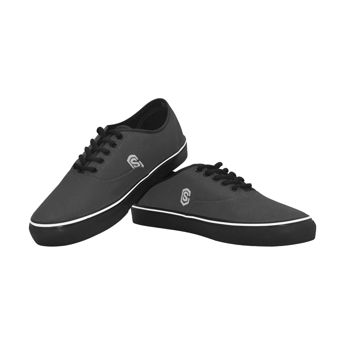 silver logo Classic Men's Canvas Low Top Shoes/Large (Model E001-4)