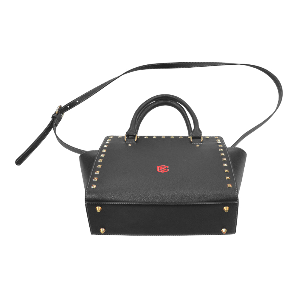BLACK RIVET SHOULDER HANDBAG red logo Rivet Shoulder Handbag (Model 1645)