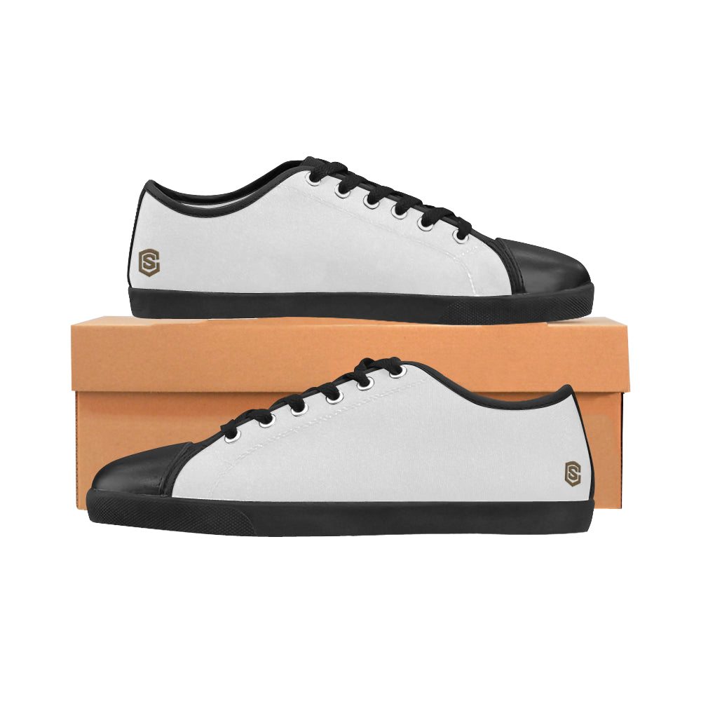 GRAY CANVAS KID SHOES brown logo Canvas Kid's Shoes (Model 016)