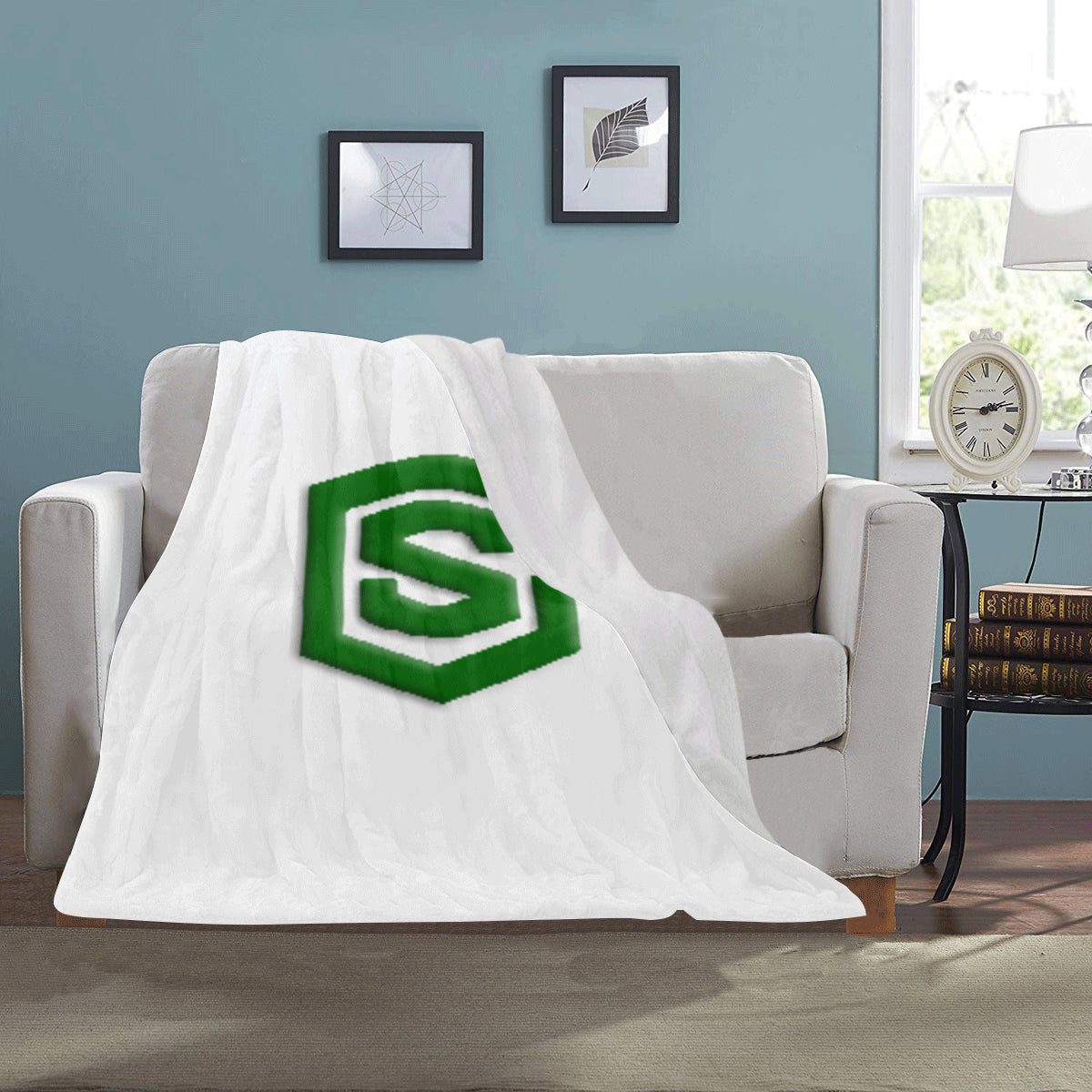 White Ultra-Soft Micro Fleece Blanket with Green Logo Ultra-Soft Micro Fleece Blanket 30"x40"