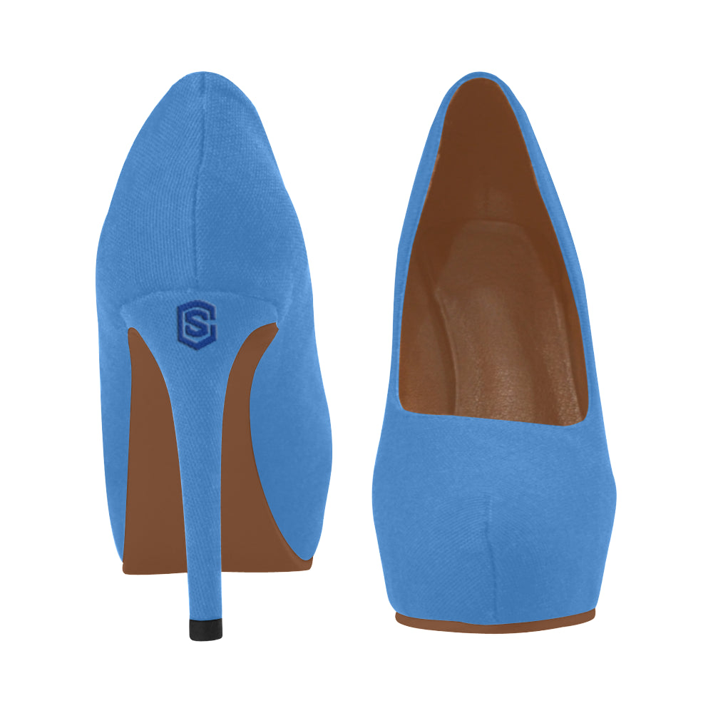 LIGHT BLUE Women's High Heels blue logo Women's High Heels (Model 044)
