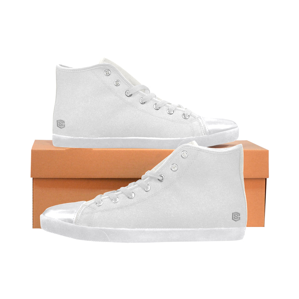 GRAY CANVAS KID SHOES silver logo High Top Canvas Kid's Shoes (Model 002)