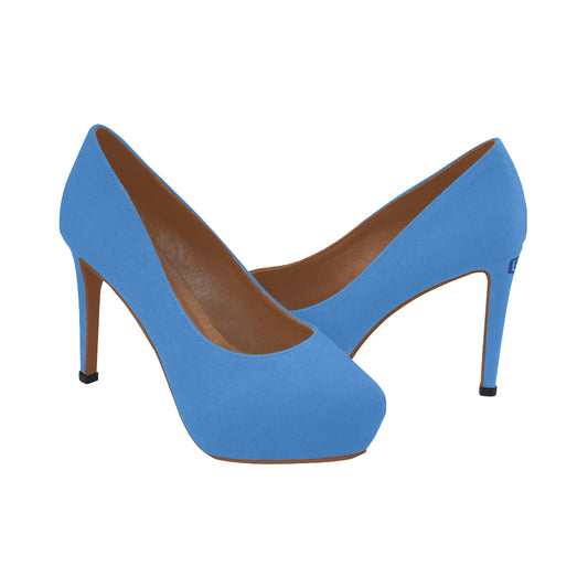 LIGHT BLUE Women's High Heels blue logo Women's High Heels (Model 044)