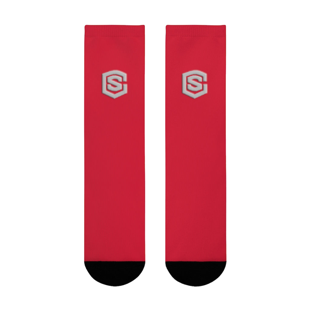 Red Sublimation Crew Socks (EU) Silver Logo