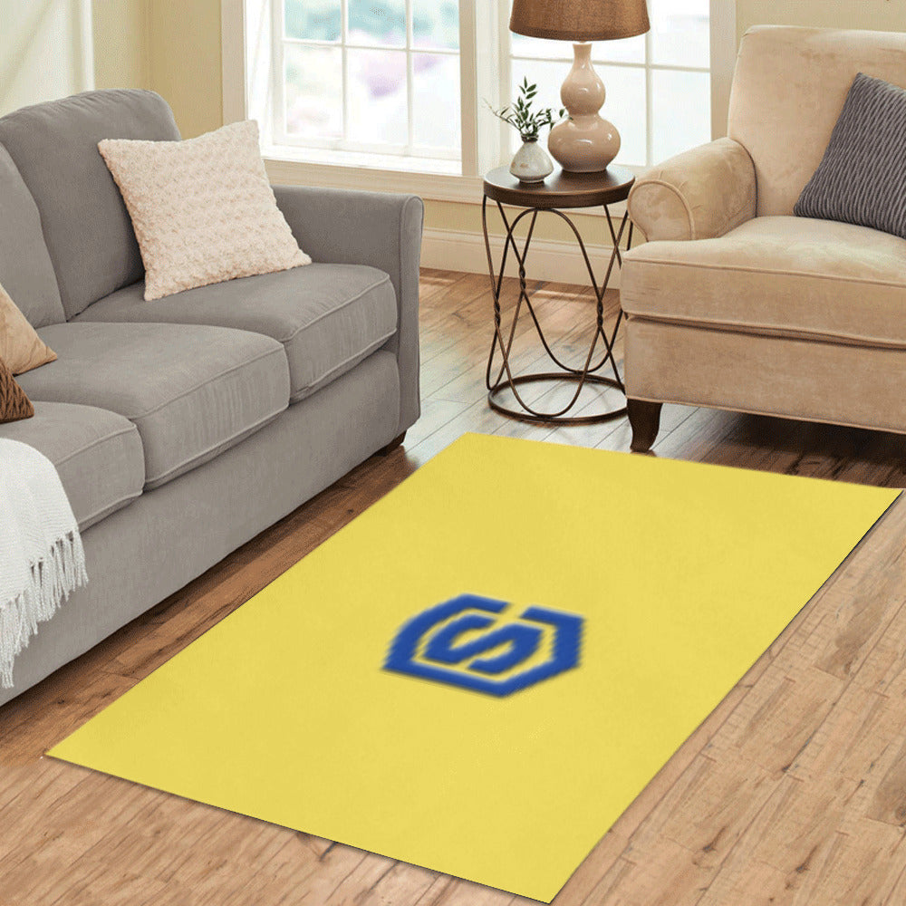 Yellow Area Rug Blue Logo Area Rug 5' x 3.2'