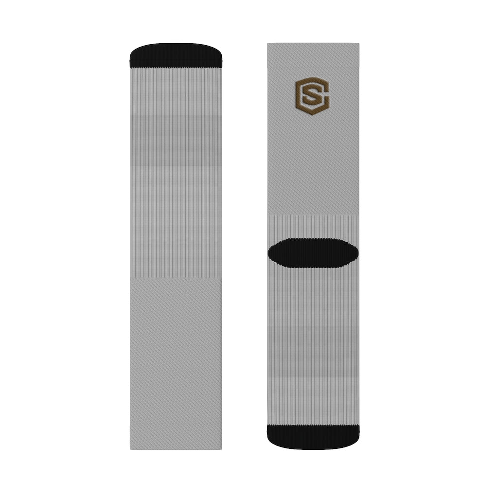 Grey Sublimation Socks Brown Logo