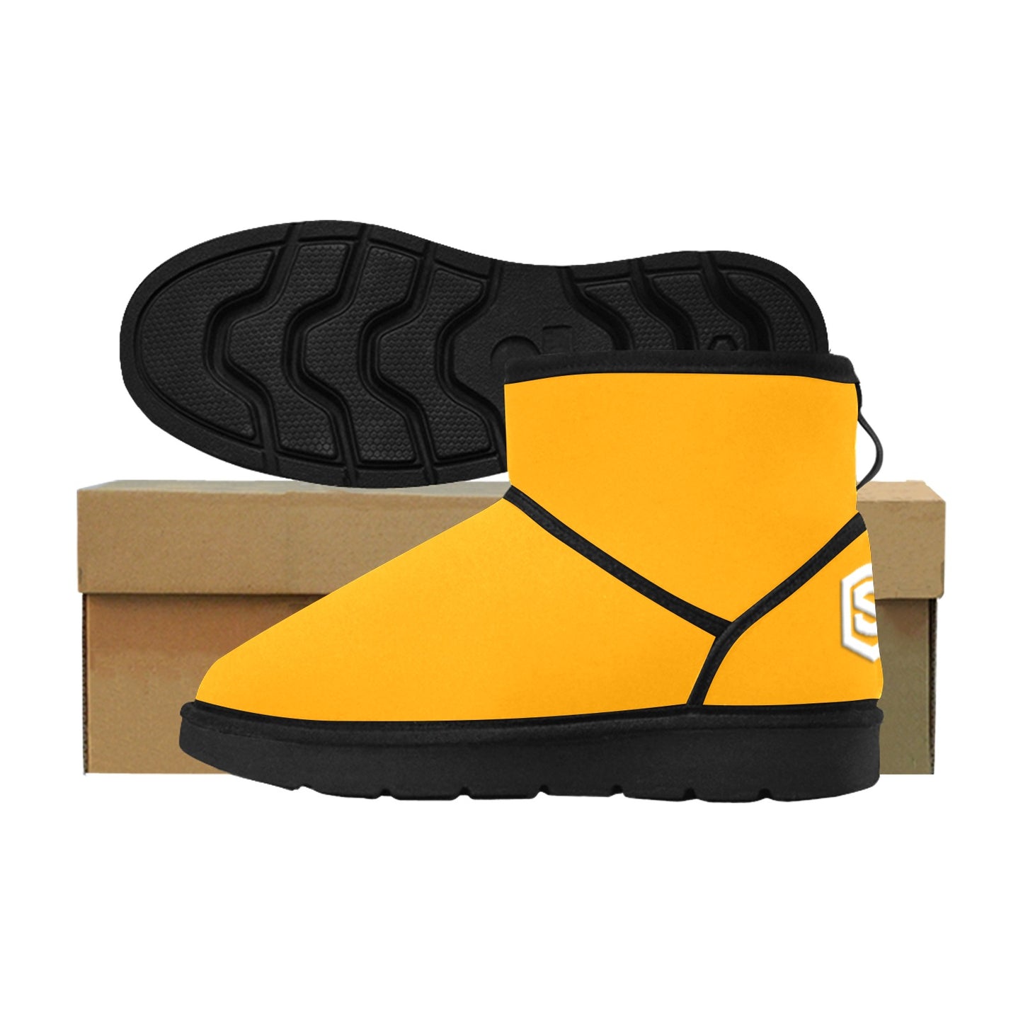 ORANGE Low Top Men's Snow Boots WITH WHITE LOGO Low Top Men's Snow Boots (Model 049)