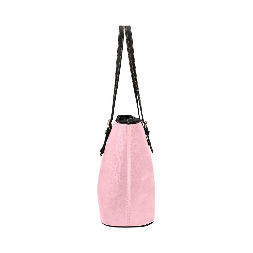 PINK Leather Tote Bag WITH YELLOW LOGO Leather Tote Bag (Model 1651) (Big)