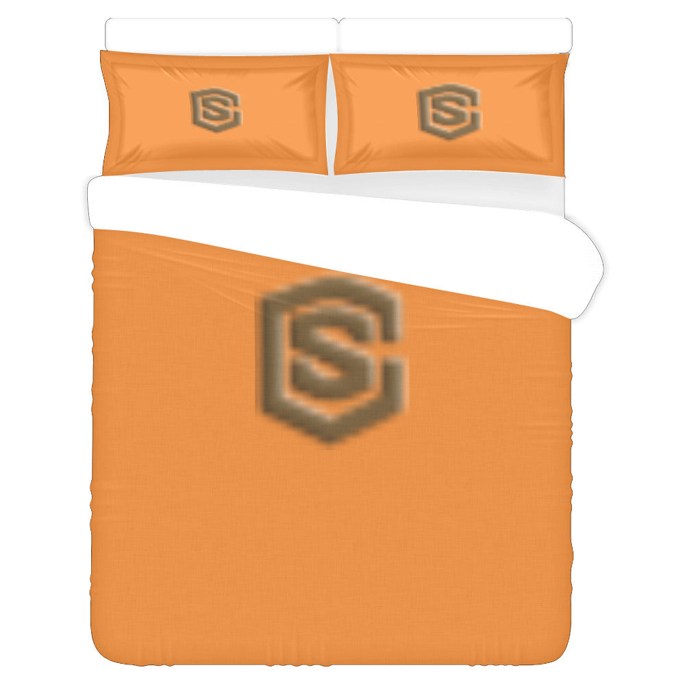 Orange Duvet Cover Brown Logo 3-Piece Bedding Set (1 Duvet Cover 86"x70"; 2 Pillowcases 20"x30")(One Side)