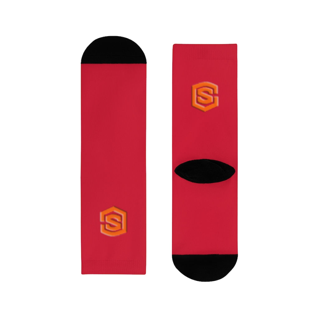 Red Sublimation Crew Socks (EU) Orange Logo