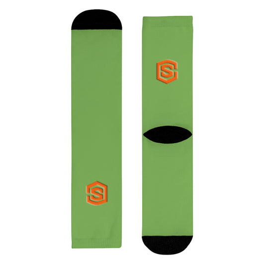 Green Sublimation Crew Socks (EU) Orange Logo