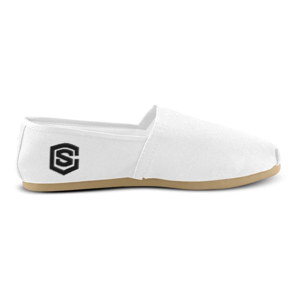 WHITE casual shoes for women WITH BLACK LOGO Casual Canvas Women's Shoes (Model 004) (Designs are mirrored)