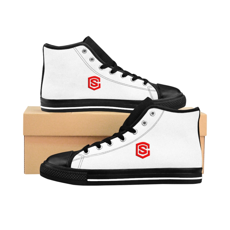 white Men's High-top Sneakers - red logo