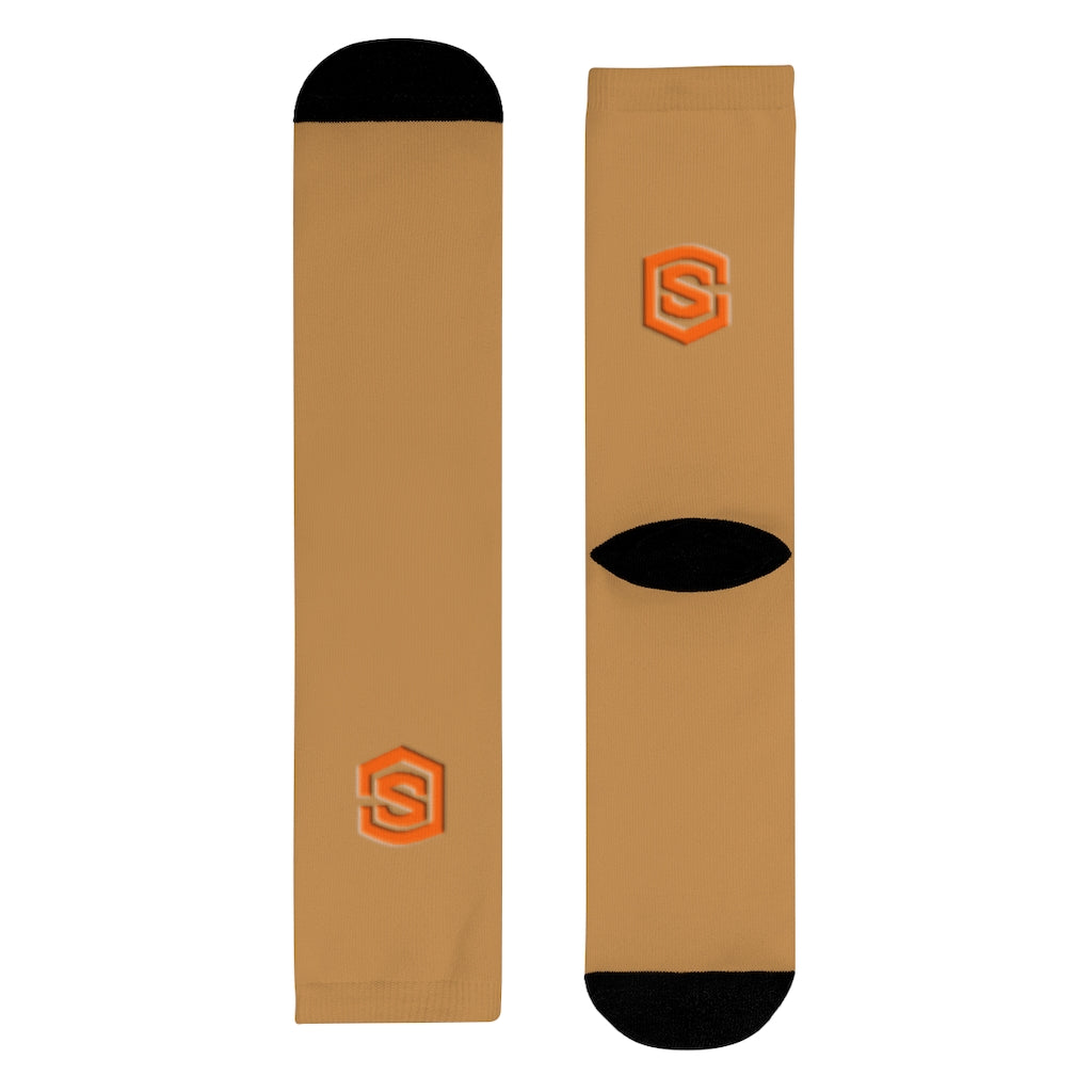 Brown Sublimation Crew Socks (EU) Orange Logo