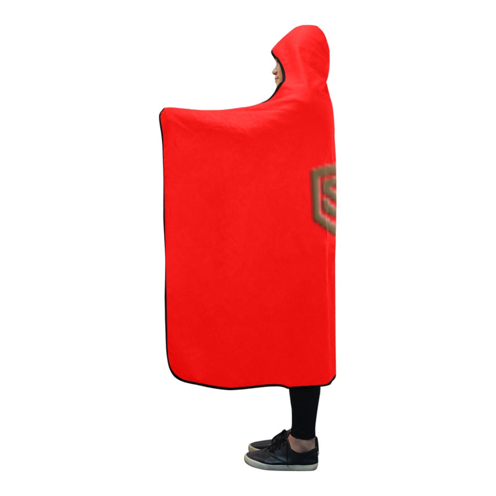 Red Hooded Blanket 80"x56" with Brown Logo Hooded Blanket 80"x56"