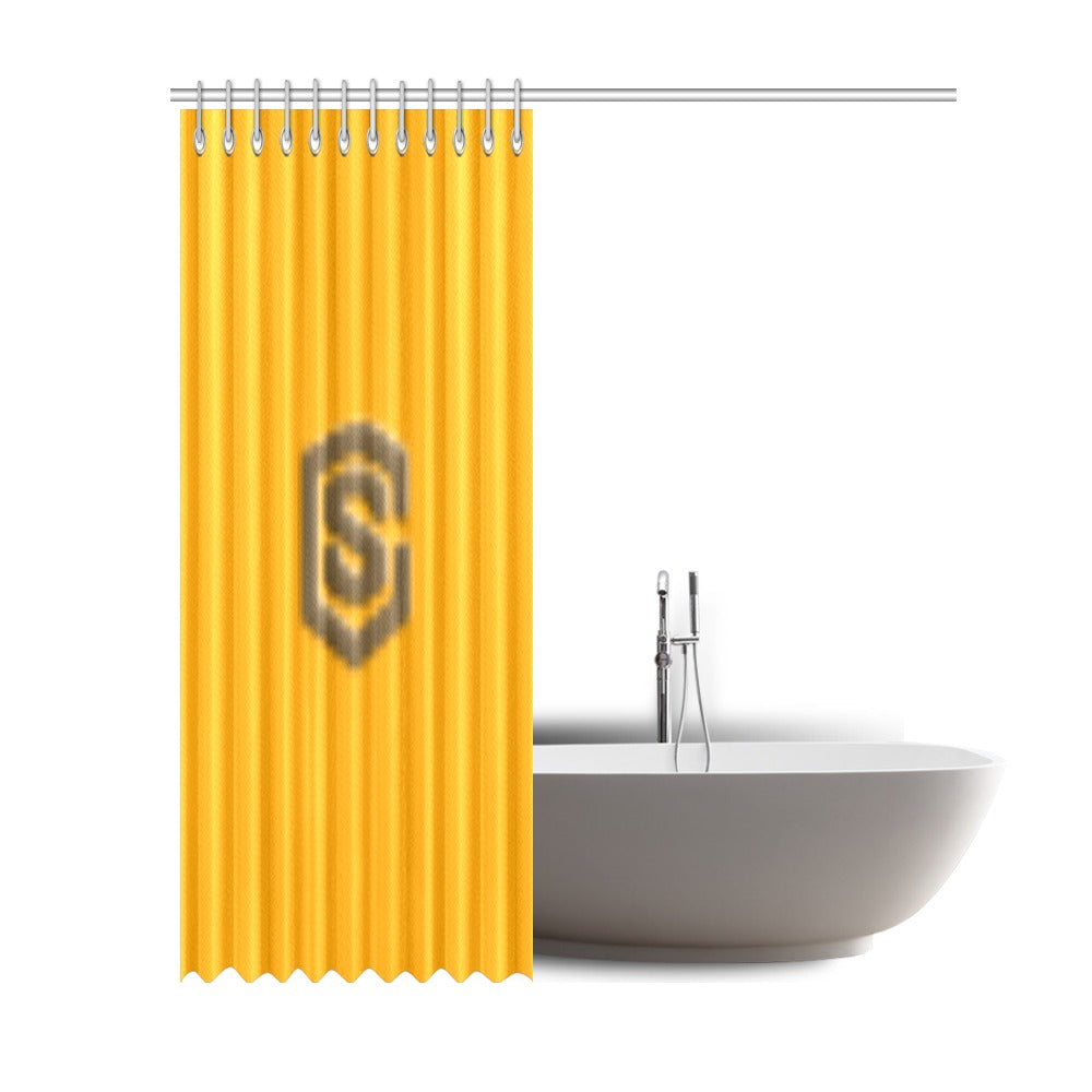 Orange Shower Curtain 69"x84" with Brown Logo Shower Curtain 69"x84"