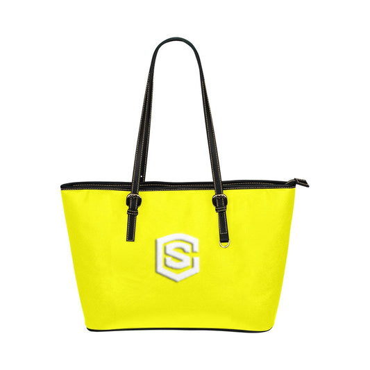 YELLOW Leather Tote Bag WITH WHITE LOGO Leather Tote Bag (Model 1651) (Big)