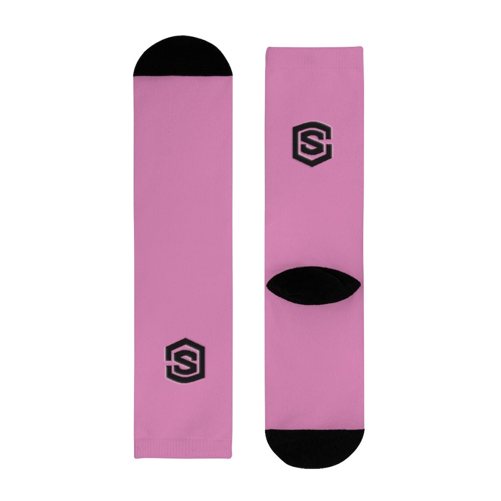 pink Sublimation Crew Socks (EU) Blue Logo