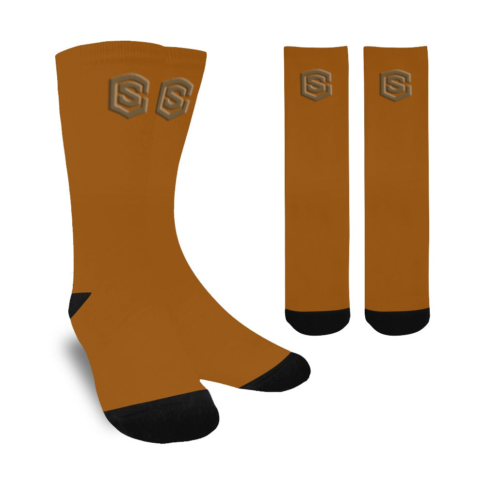 Brown Sublimated Crew Socks (Made In USA) with Brown Logo Sublimated Crew Socks (Made In USA)