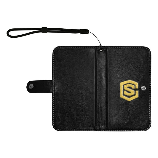 Black Flip Leather Purse for Mobile Phone(Model1703)(Large) with Gold Logo Flip Leather Purse for Mobile Phone(Model1703)(Large)