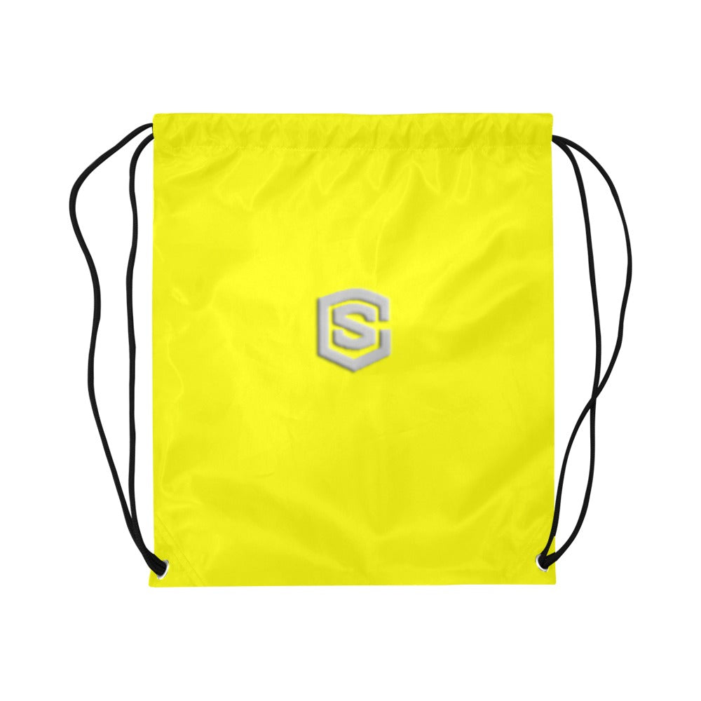 Yellow Drawstring Bags Large With Silver Logo Drawstring Bags (Model 1604) (Large)