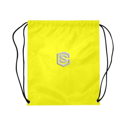 Yellow Drawstring Bags Large With Silver Logo Drawstring Bags (Model 1604) (Large)