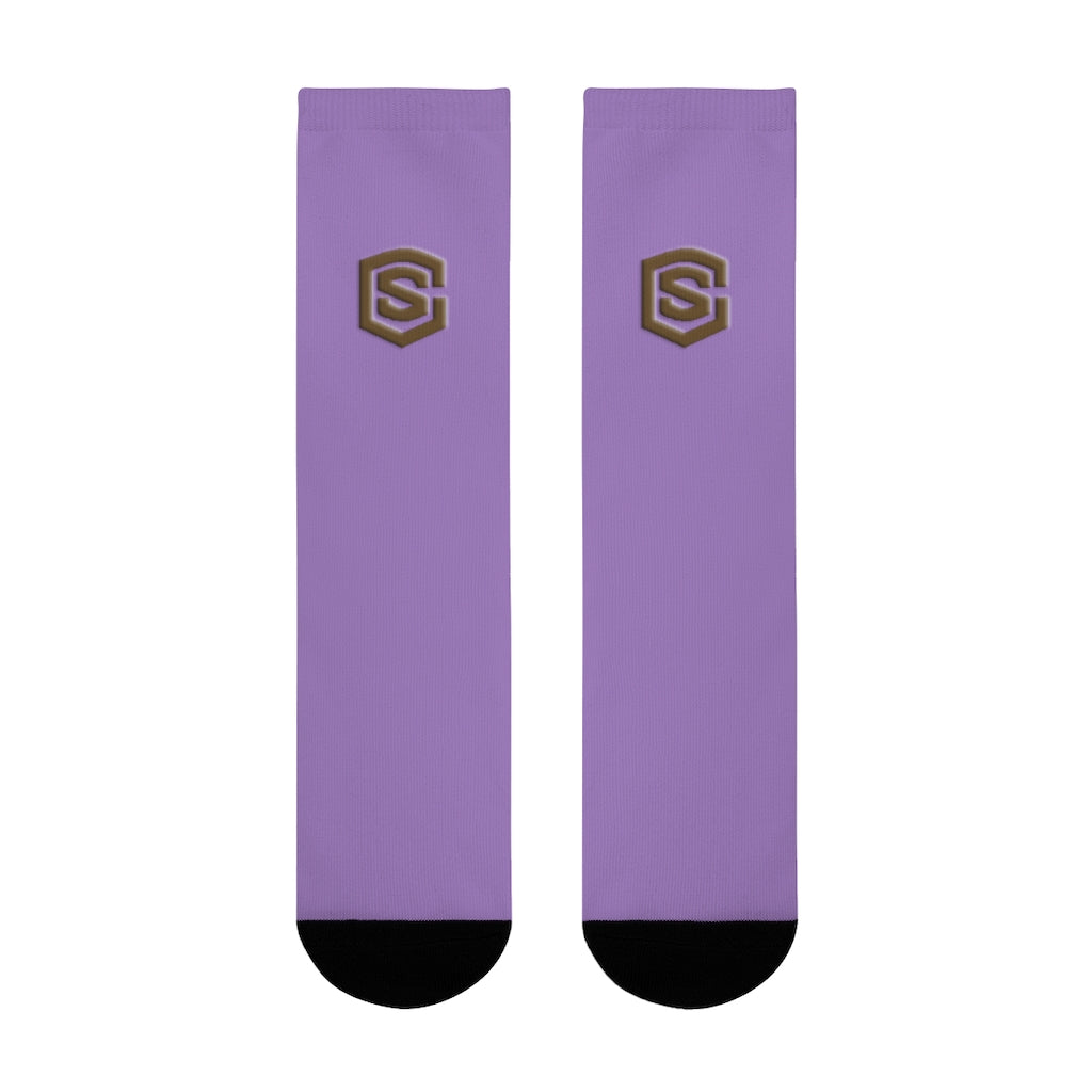 Purple Sublimation Crew Socks (EU) Brown Logo