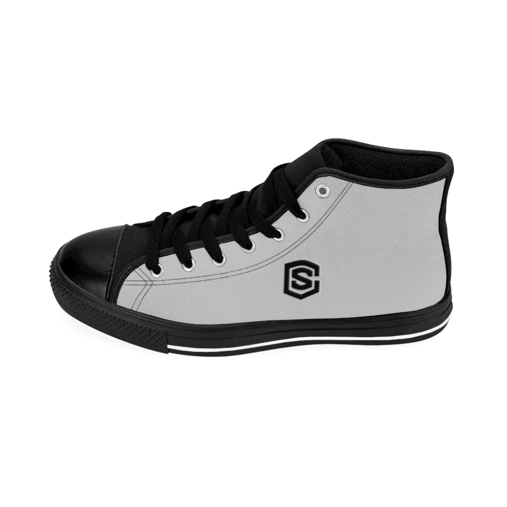 grey Men's High-top Sneakers - black logo
