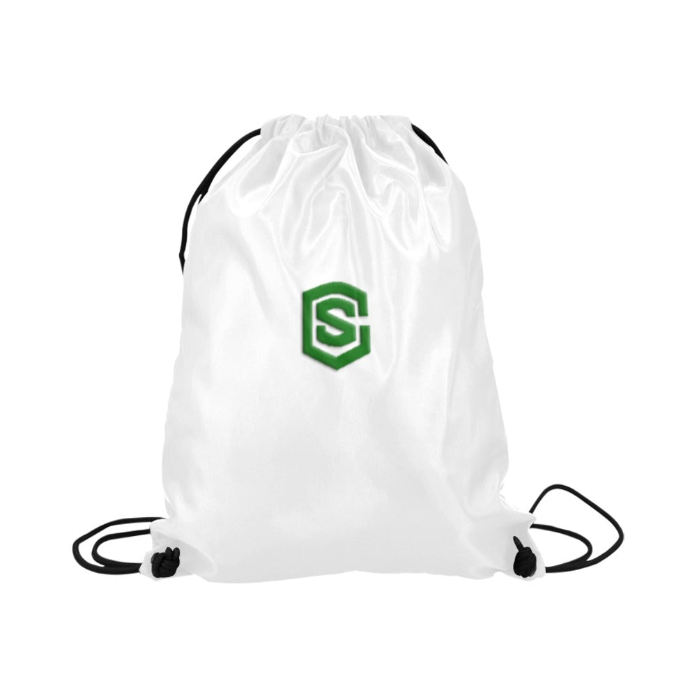 White Drawstring Bags Large With Green Logo Drawstring Bags (Model 1604) (Large)