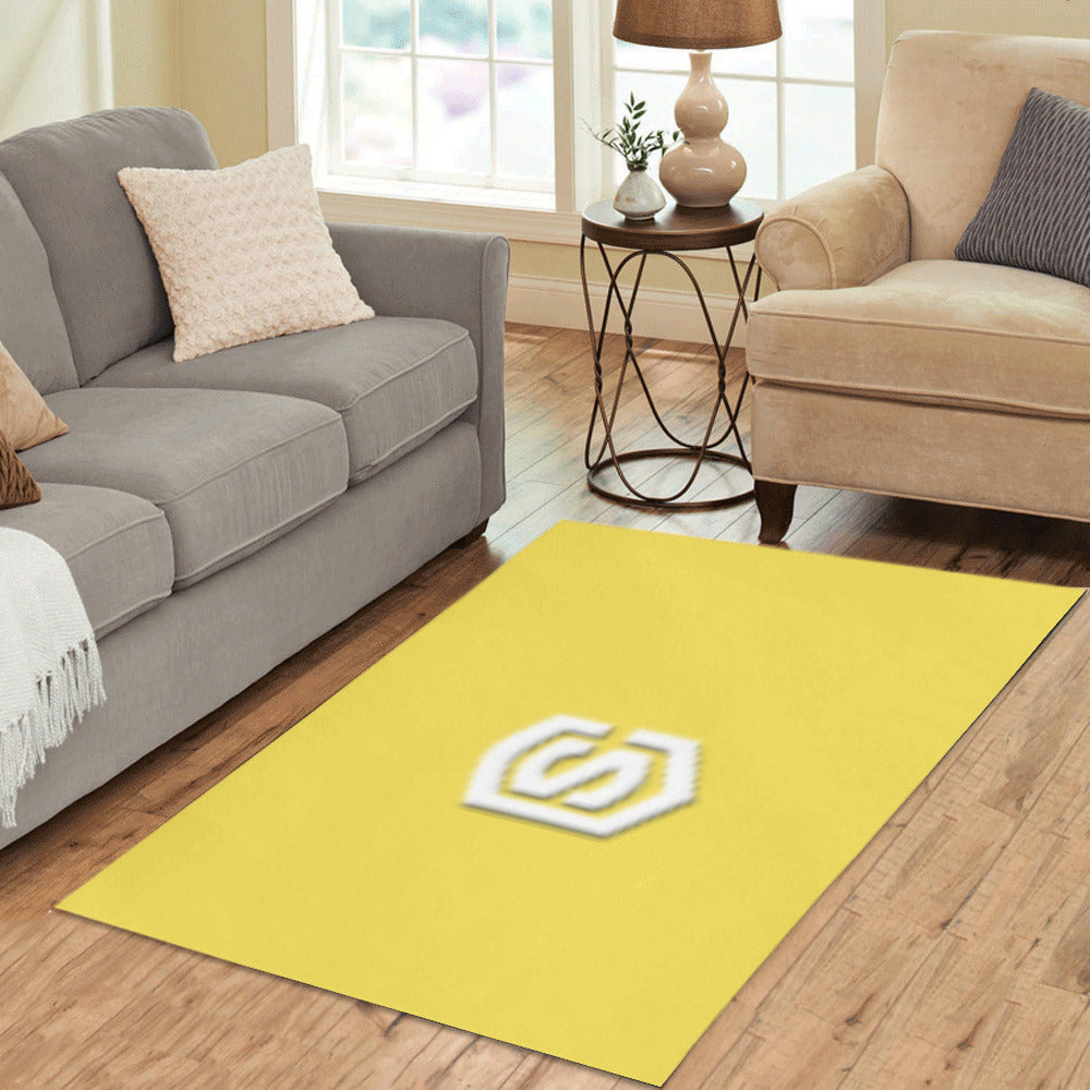 Yellow Area Rug White Logo Area Rug 5' x 3.2'