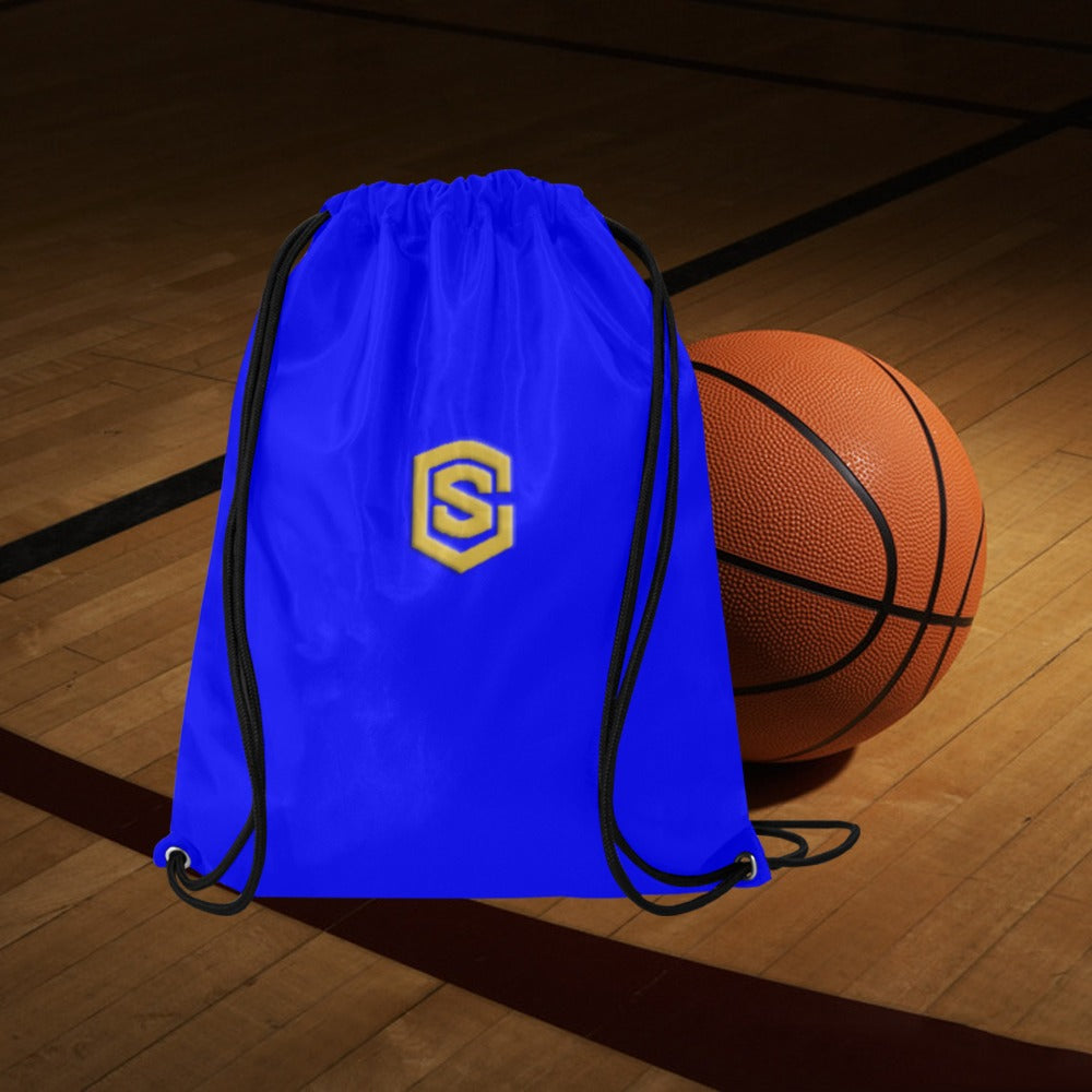Blue Drawstring Bags Large With Gold Logo Drawstring Bags (Model 1604) (Large)