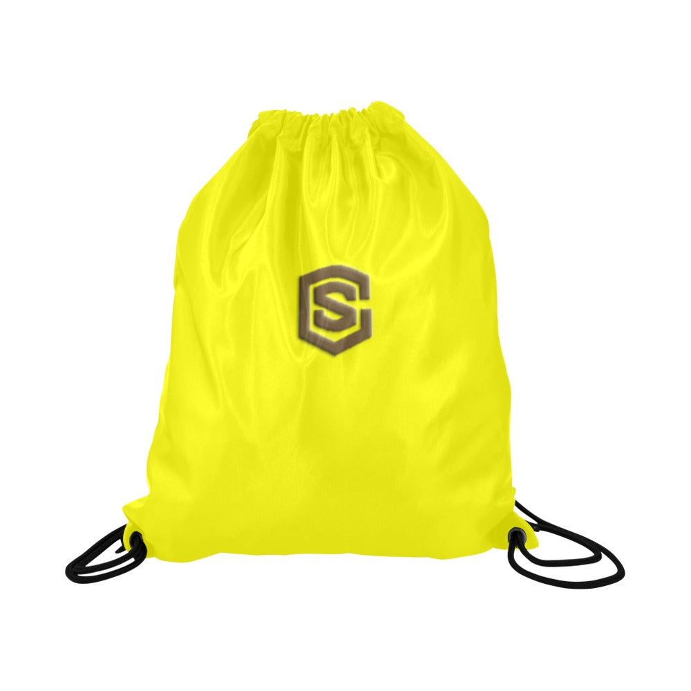 Yellow Drawstring Bags Large With Brown Logo Drawstring Bags (Model 1604) (Large)