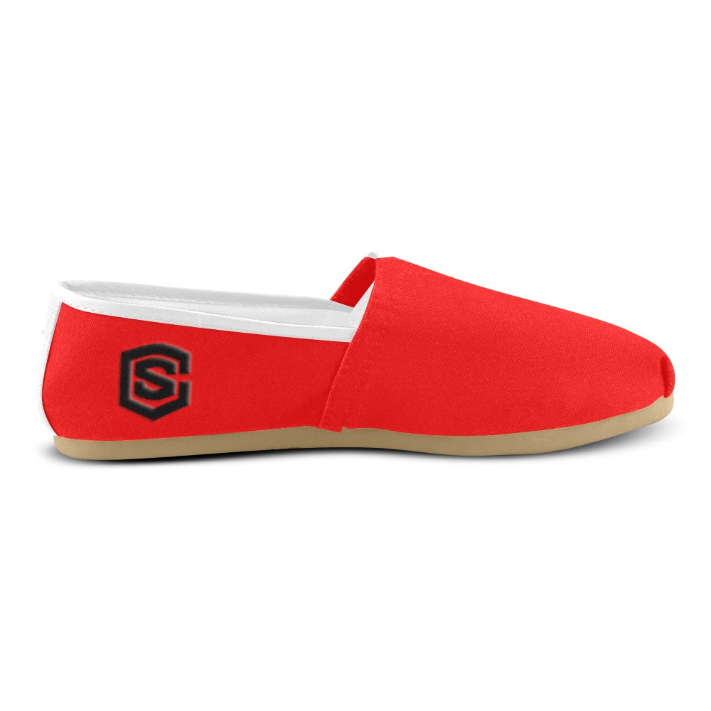 RED casual shoes for women WITH BLACK LOGO Casual Canvas Women's Shoes (Model 004) (Designs are mirrored)