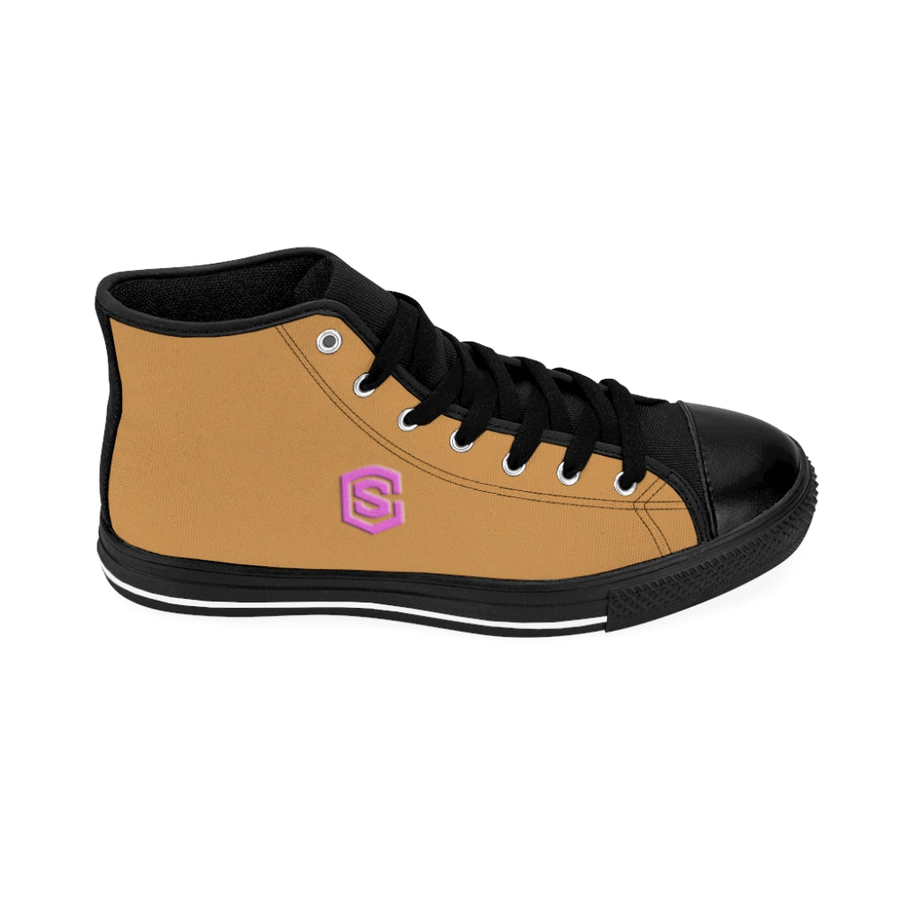 brown Men's High-top Sneakers - pink logo