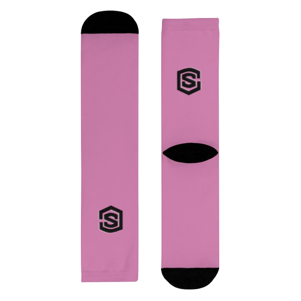 pink Sublimation Crew Socks (EU) Blue Logo